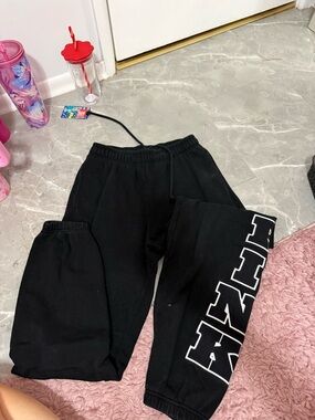 PINK Victoria's Secret Black Sweatpants with Bold White Leg Logo